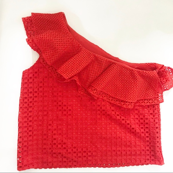 JCrew Ruffle Eyelet One Shoulder Top - Picture 6 of 6